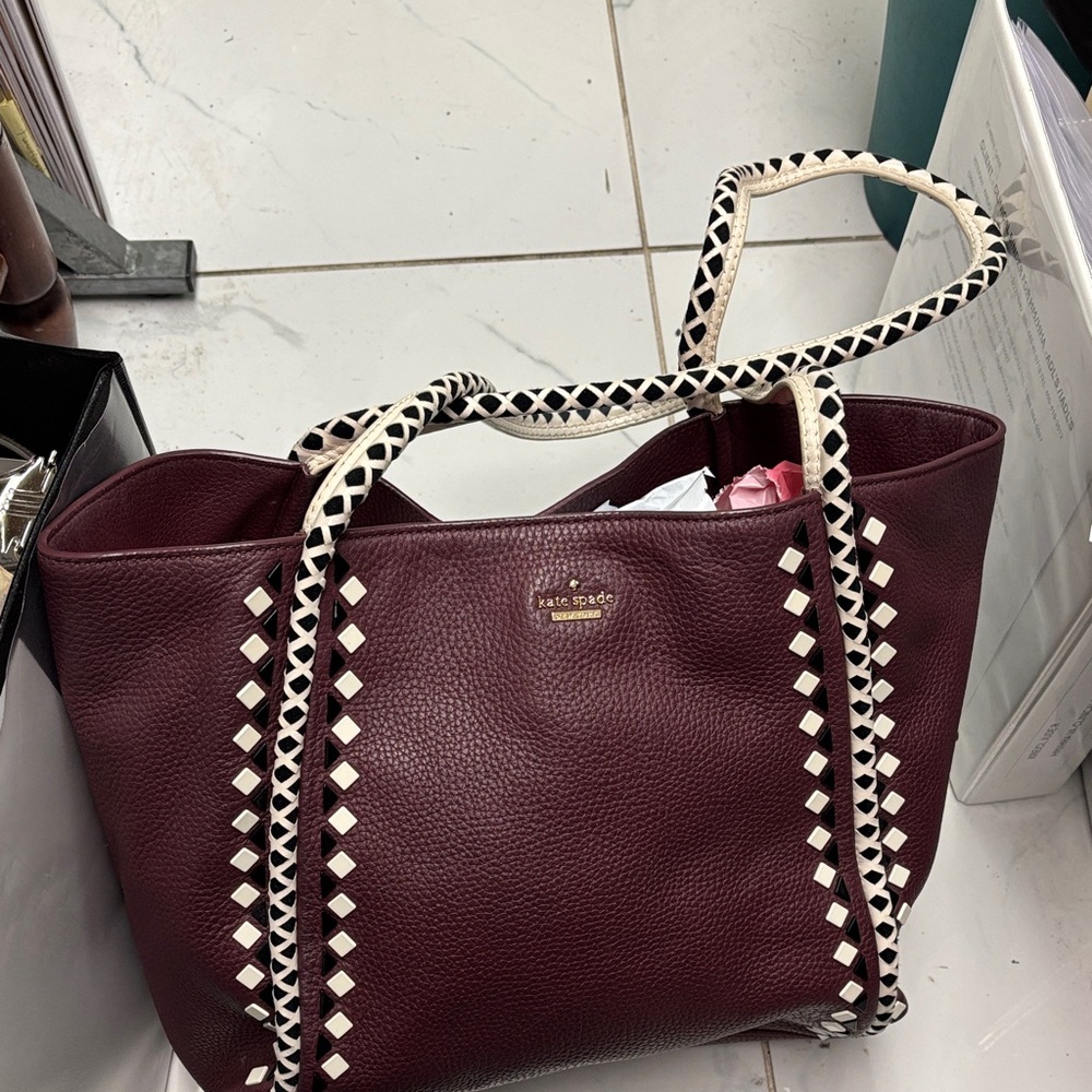 Kate Spade Maroon Tote with Black and White Accents